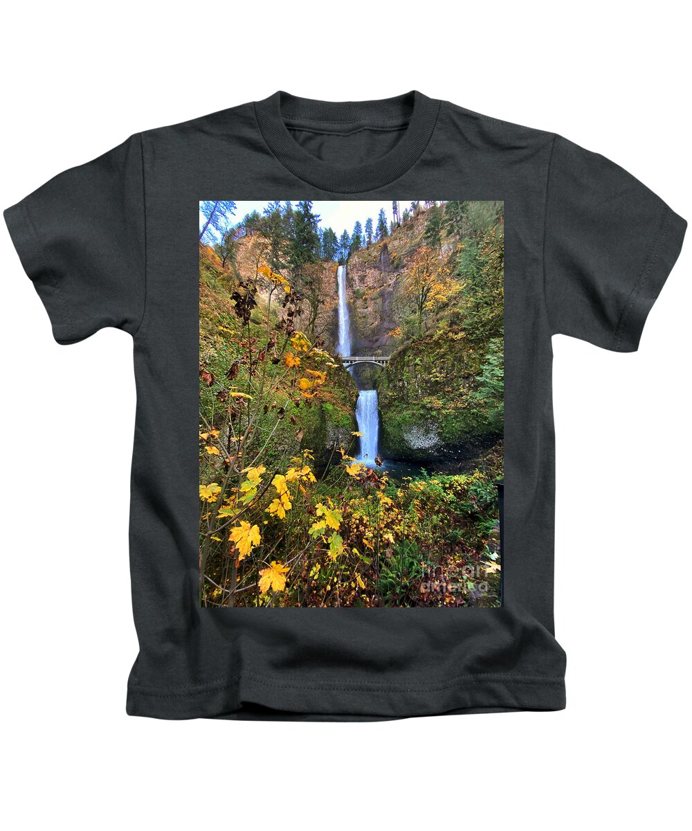 Multnomah Falls Kids T-Shirt featuring the photograph Autumn Multnomah Falls by Jeanette French