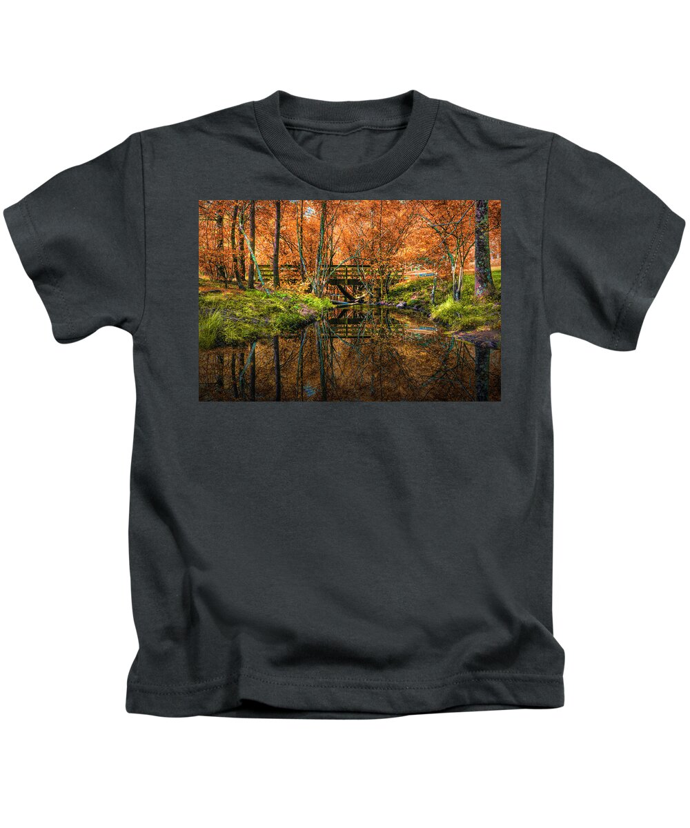Fall Kids T-Shirt featuring the photograph Autumn Reflecting Pools at the Top of Amicalola Falls by Debra and Dave Vanderlaan