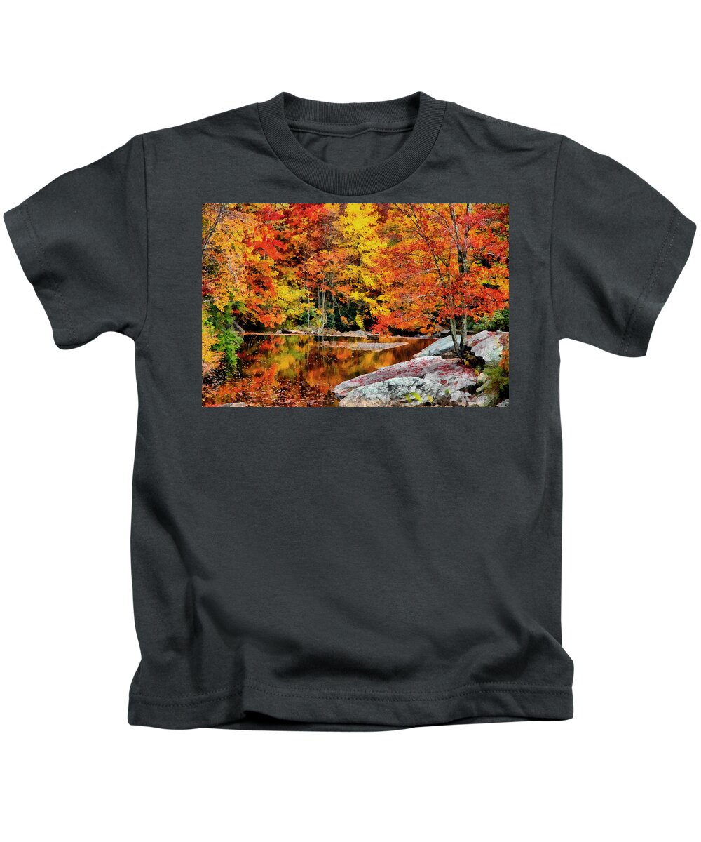 Painted Kids T-Shirt featuring the painting Autumn Reflection by Anthony M Davis