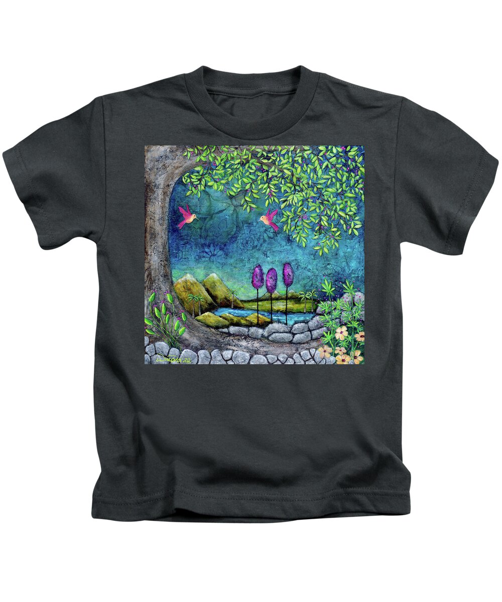 Dreamscape Kids T-Shirt featuring the painting Azure Oasis by Winona's Sunshyne