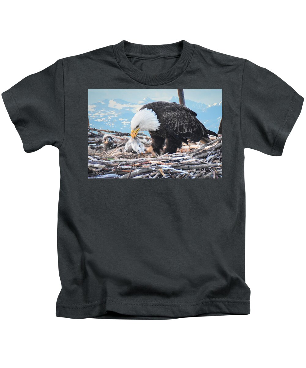 Nest Kids T-Shirt featuring the photograph Bald Eagle feeding Chick by Ed Stokes