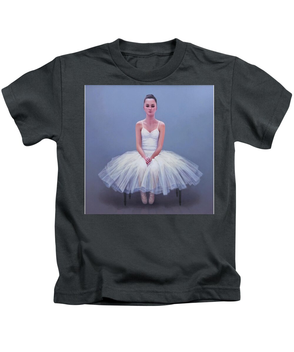 Realism Kids T-Shirt featuring the painting Ballerina by Zusheng Yu