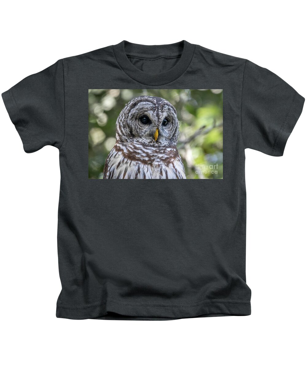 Owl. Barred Owl Kids T-Shirt featuring the photograph Barred Owl Eyes by Tom Claud