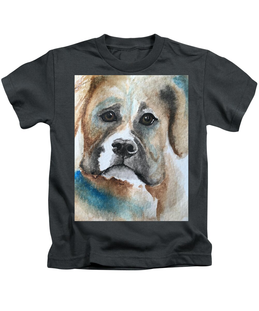 Boxer Kids T-Shirt featuring the painting Bashful Boxer by Christine Marie Rose