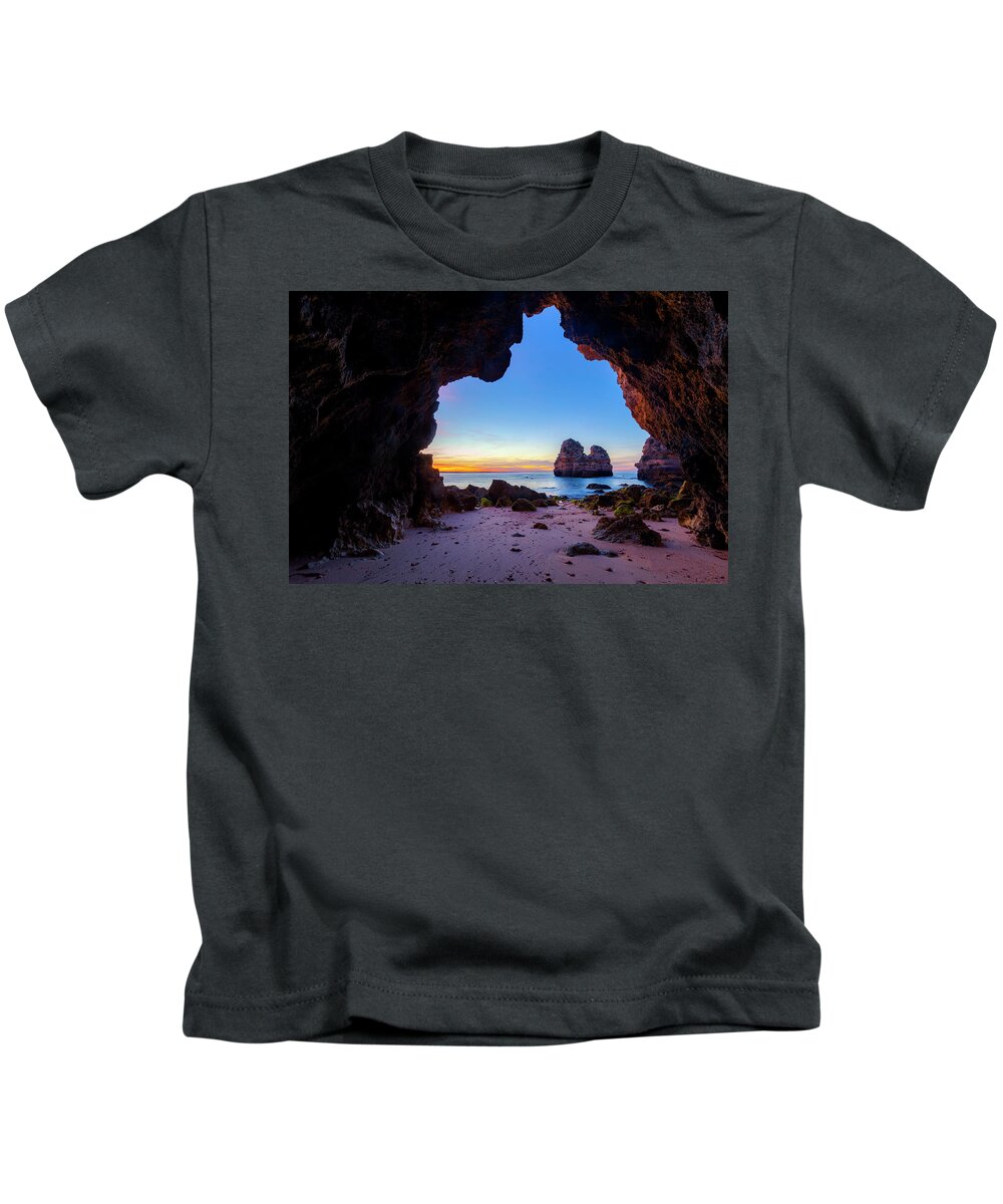 Atlantic Ocean Kids T-Shirt featuring the photograph Beach Cave by Evgeni Dinev