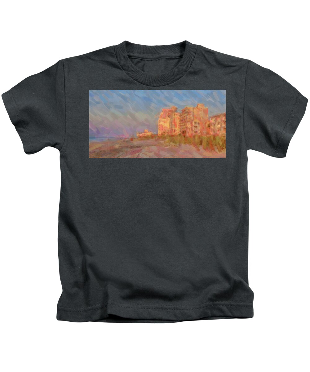 Beach Kids T-Shirt featuring the painting Beach hotel by Darrell Foster