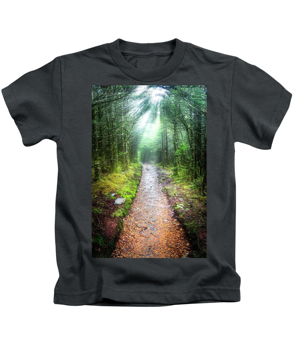 Carolina Kids T-Shirt featuring the photograph Beams of Light on the Appalachian Trail by Debra and Dave Vanderlaan