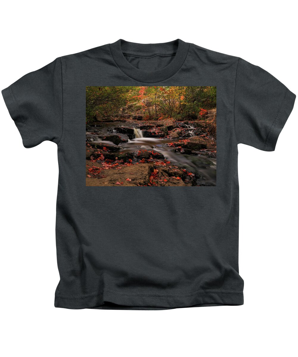 Beautiful Autumn Cascades Kids T-Shirt featuring the photograph Beautiful Autumn Cascades by Dan Sproul