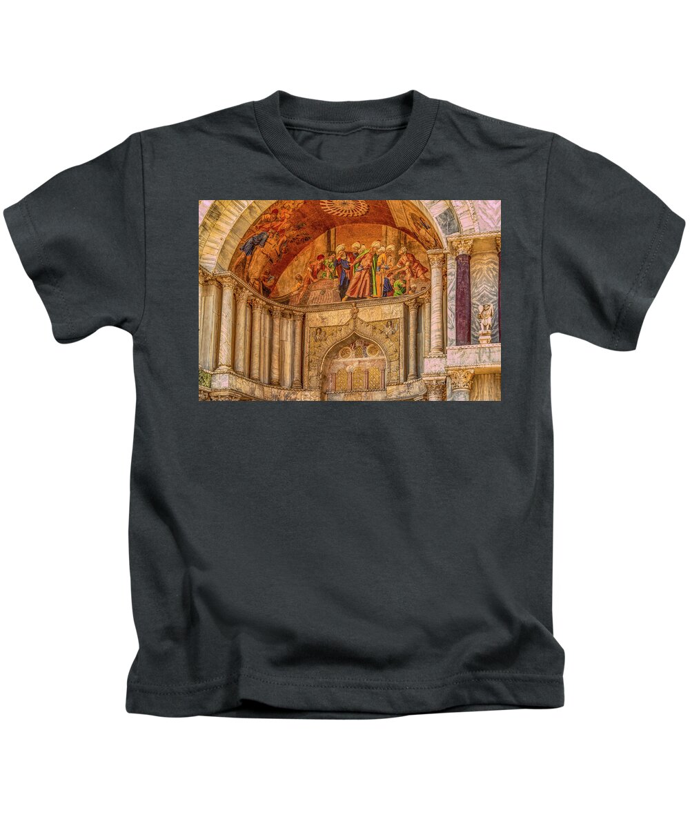 Patriarchal Cathedral Basilica Of Saint Mark Kids T-Shirt featuring the photograph Beauty of the Basilica, Venice by Marcy Wielfaert