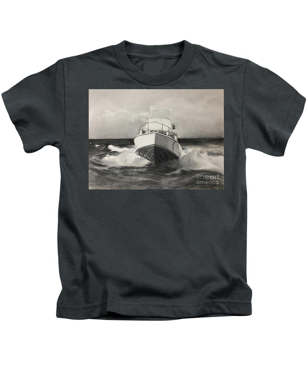 Boat Kids T-Shirt featuring the drawing Bertram 31 by Lori Ippolito