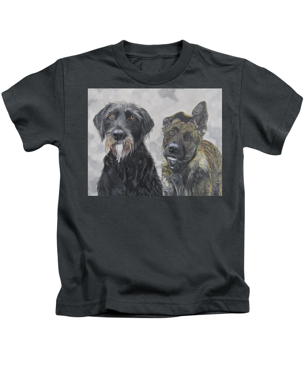 Dog Kids T-Shirt featuring the drawing Best Friends by Kelly Speros