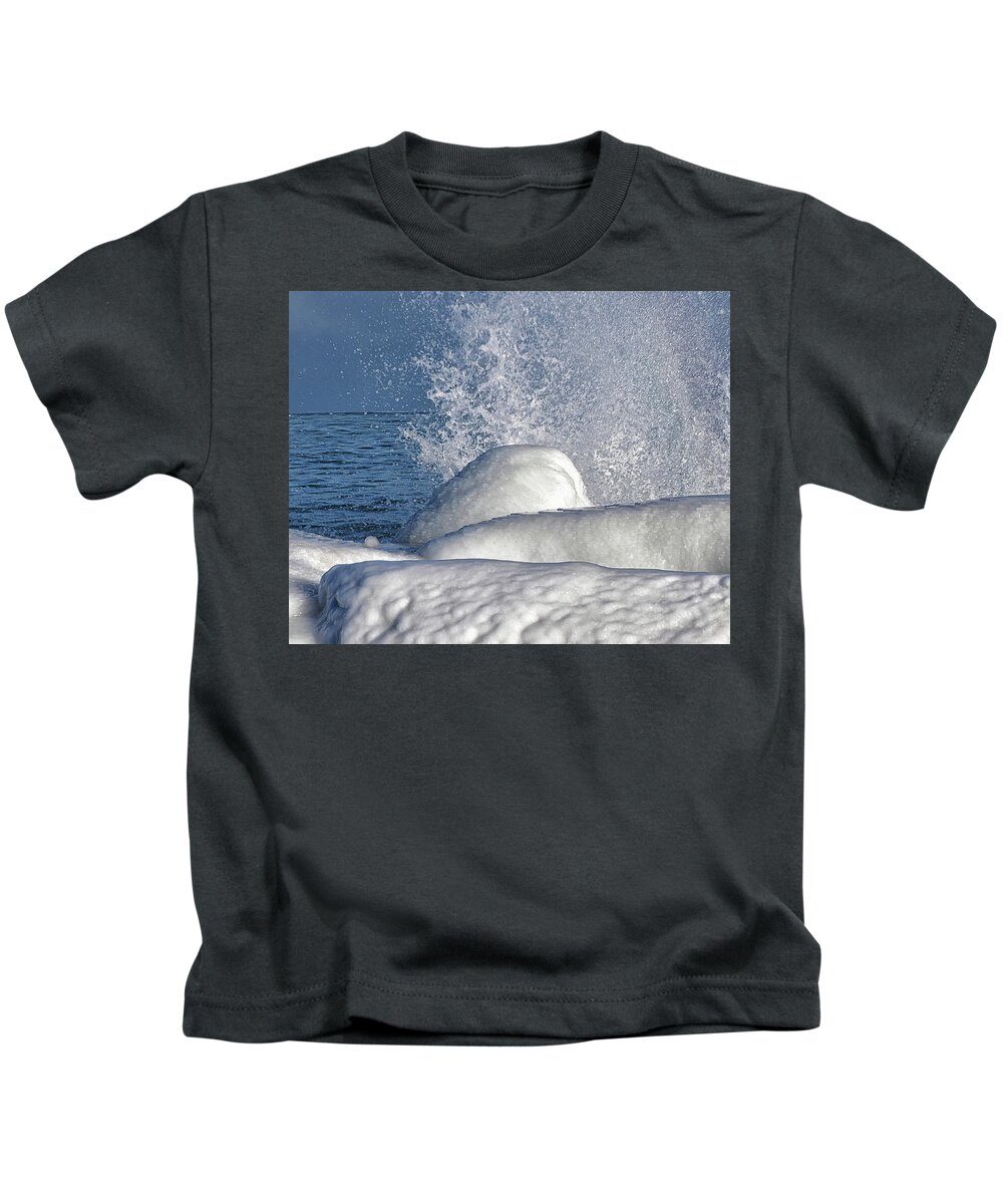 Frozen Kids T-Shirt featuring the photograph Big Winter Splash by Scott Olsen