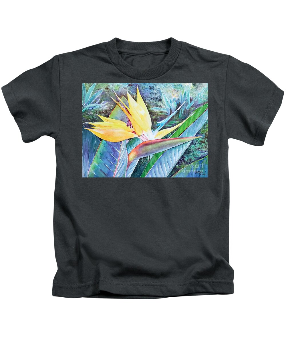 Bird Of Paradise Kids T-Shirt featuring the painting Bird of Paradise by Merana Cadorette