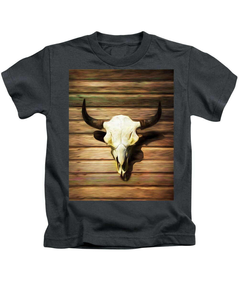 Kansas Kids T-Shirt featuring the photograph Bison Skull 009 by Rob Graham