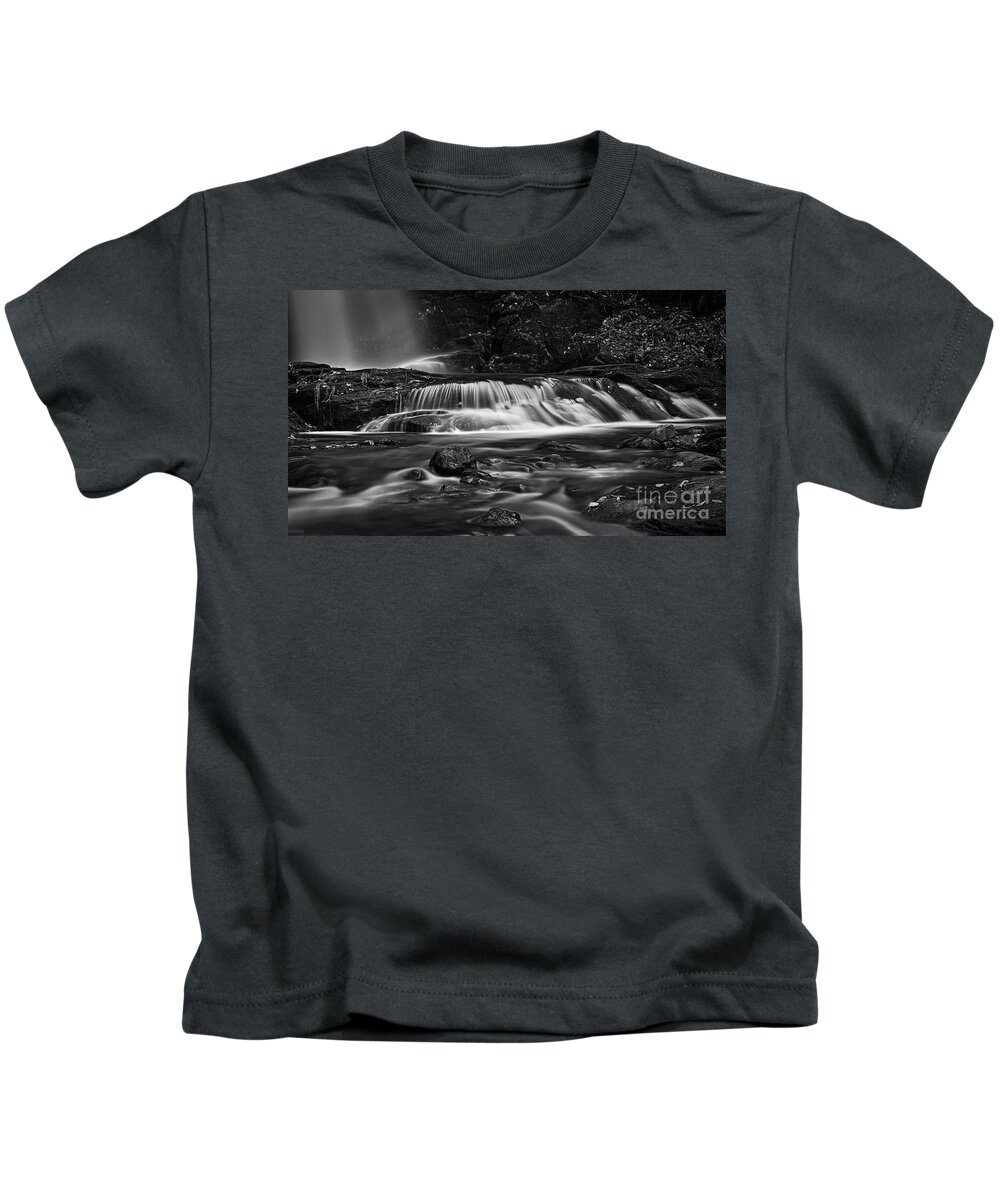 Black And White Kids T-Shirt featuring the photograph Bittersweet Falls in Black and White by Steve Brown