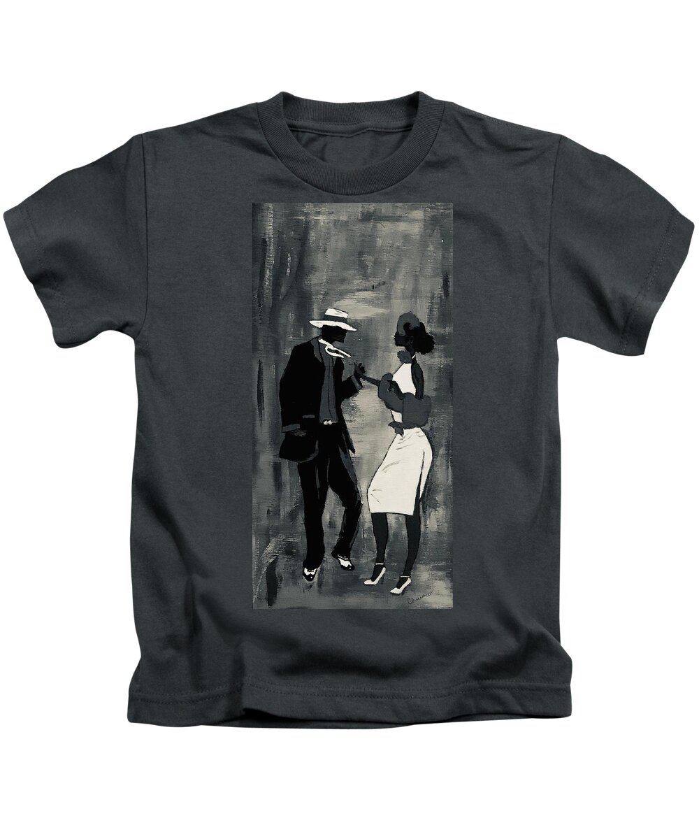  Kids T-Shirt featuring the painting Black and White Date by Charles Young