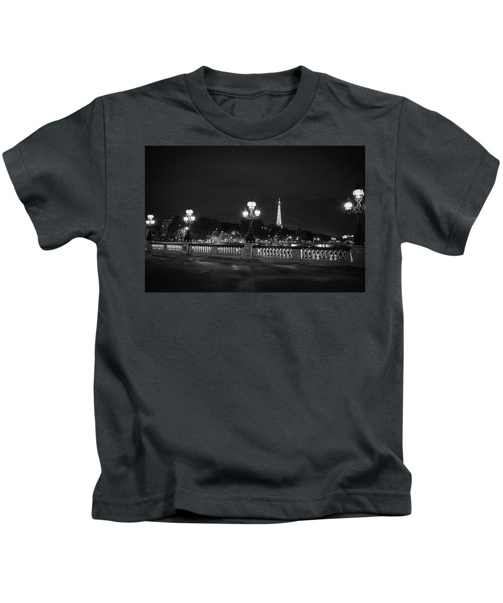 City Kids T-Shirt featuring the photograph Black and White Night in Paris by Portia Olaughlin