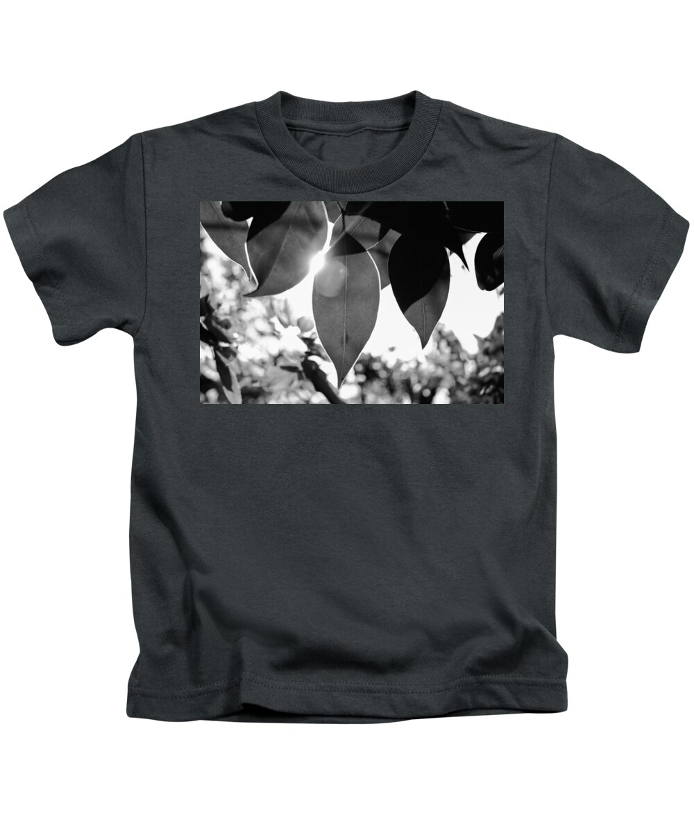Ligustrum Kids T-Shirt featuring the photograph Black and White Sunny Leaves by W Craig Photography