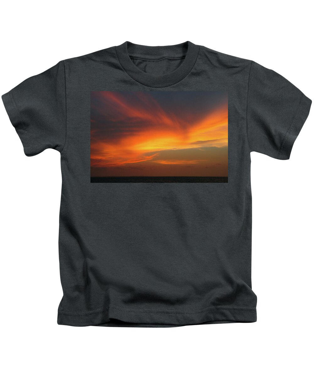 Mexico Kids T-Shirt featuring the photograph Black Ocean, Orange Sky by Leslie Struxness