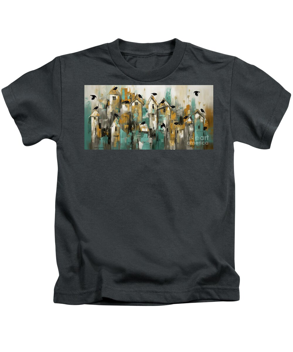 Blackbird Kids T-Shirt featuring the painting Blackbird Community by Tina LeCour