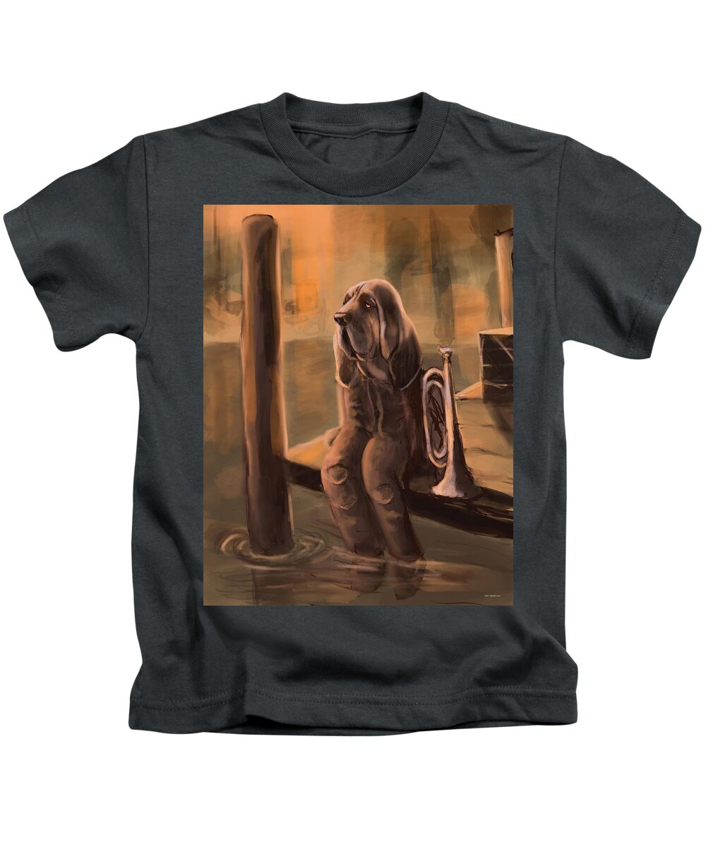 Bloodhound Kids T-Shirt featuring the digital art Bloodhound Bugler by Larry Whitler