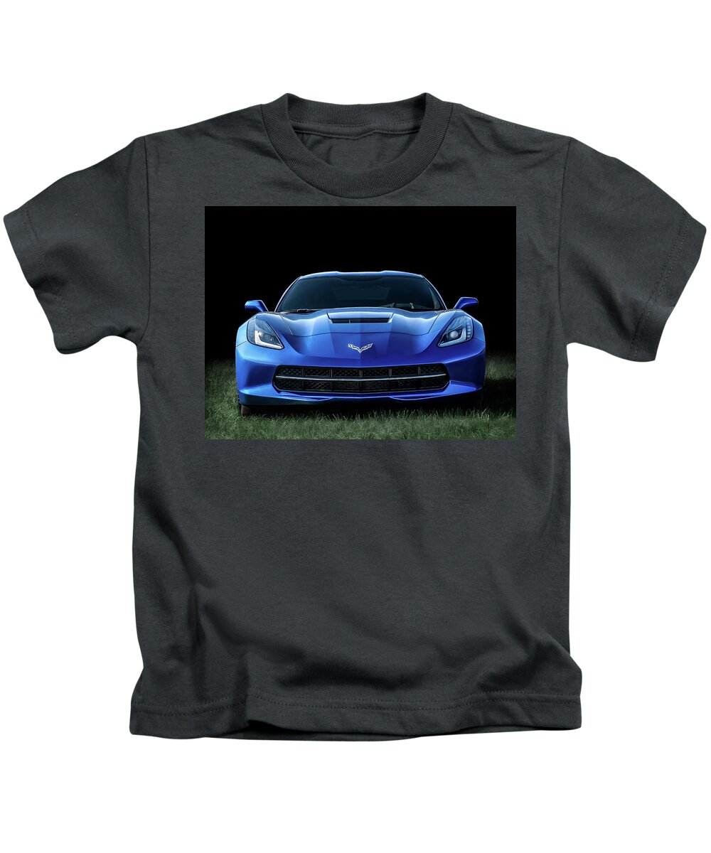 Corvette Kids T-Shirt featuring the digital art Blue 2013 Corvette by Douglas Pittman