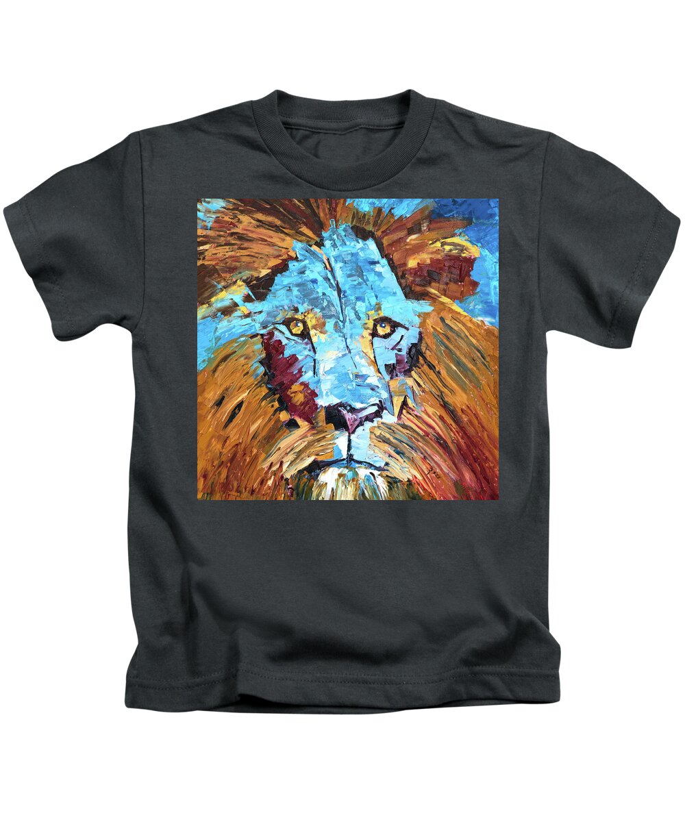 Painting Kids T-Shirt featuring the painting Blue Lion by Mark Ross