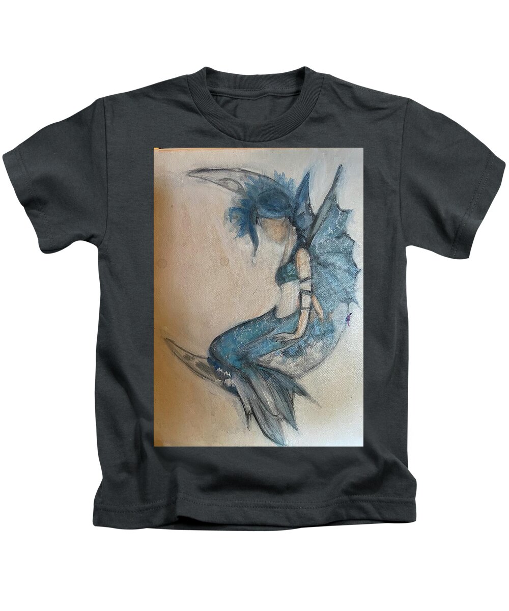 Blue Mermaid Kids T-Shirt featuring the painting Blue Nymph by Denice Palanuk Wilson