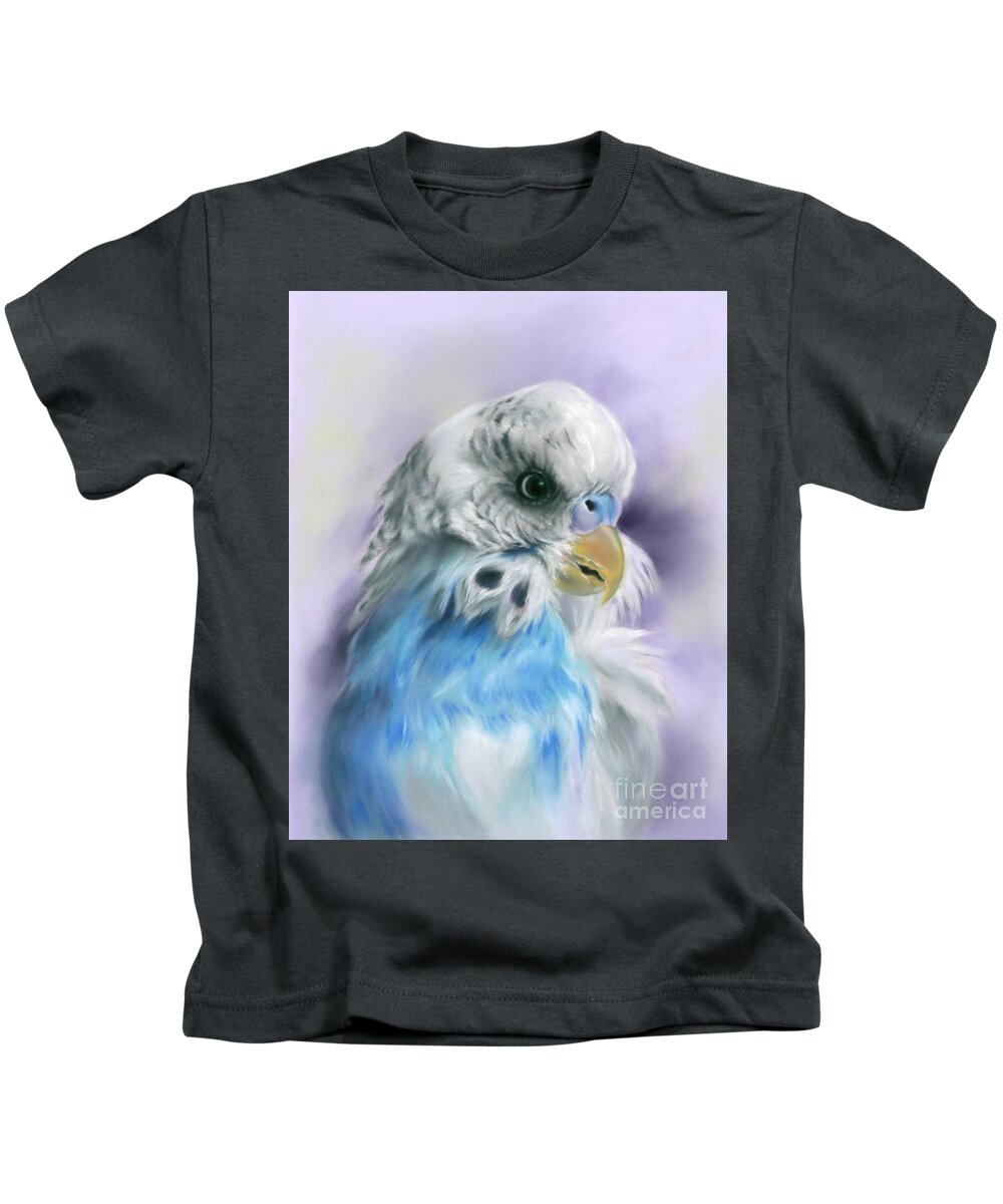 Bird Kids T-Shirt featuring the painting Blue Parakeet Bird Portrait by MM Anderson