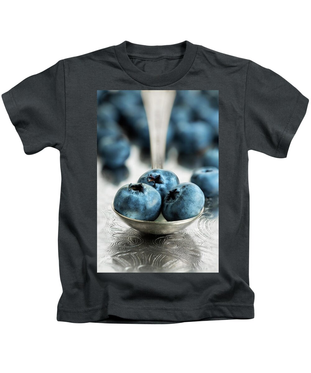 Blueberries Kids T-Shirt featuring the photograph Blueberries On Silver by John Rogers