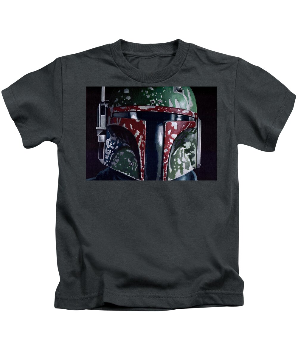 The Mandalorian Kids T-Shirt featuring the painting Boba Fett - Star Wars The Empire Strikes Back by Marc D Lewis