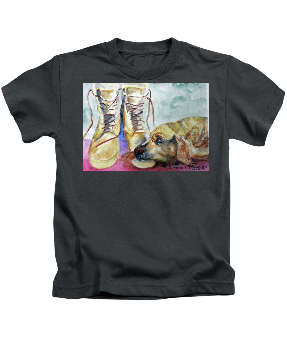 Boots Kids T-Shirt featuring the painting Boots by Barbara F Johnson