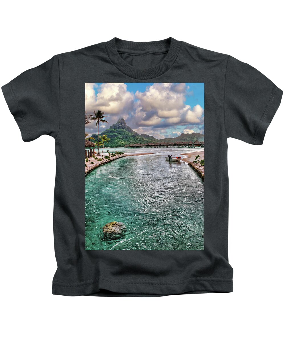 French Polynesia Kids T-Shirt featuring the photograph Bora Bora Canal by Gary Slawsky
