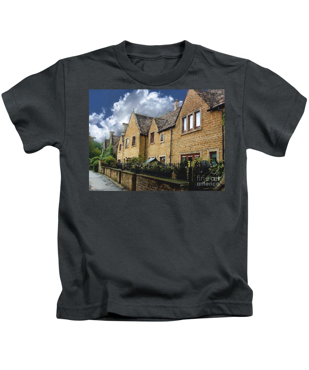 Bourton-on-the-water Kids T-Shirt featuring the photograph Bourton Row Houses by Brian Watt