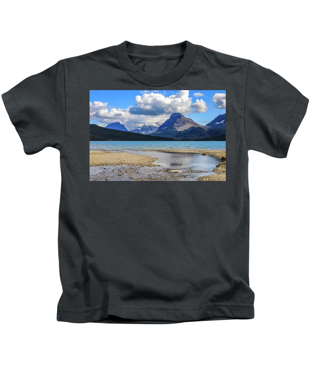 Bow Lake Reflection Kids T-Shirt featuring the photograph Bow Lake Blue Reflections by Dan Sproul