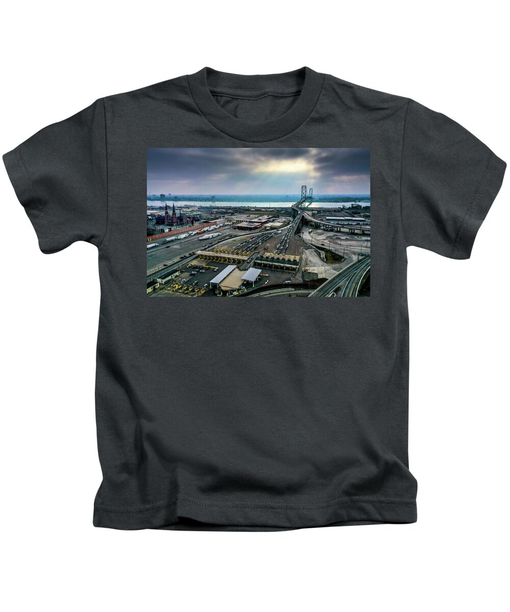 Detroit Kids T-Shirt featuring the photograph Bridgeview DJI_0696 by Michael Thomas
