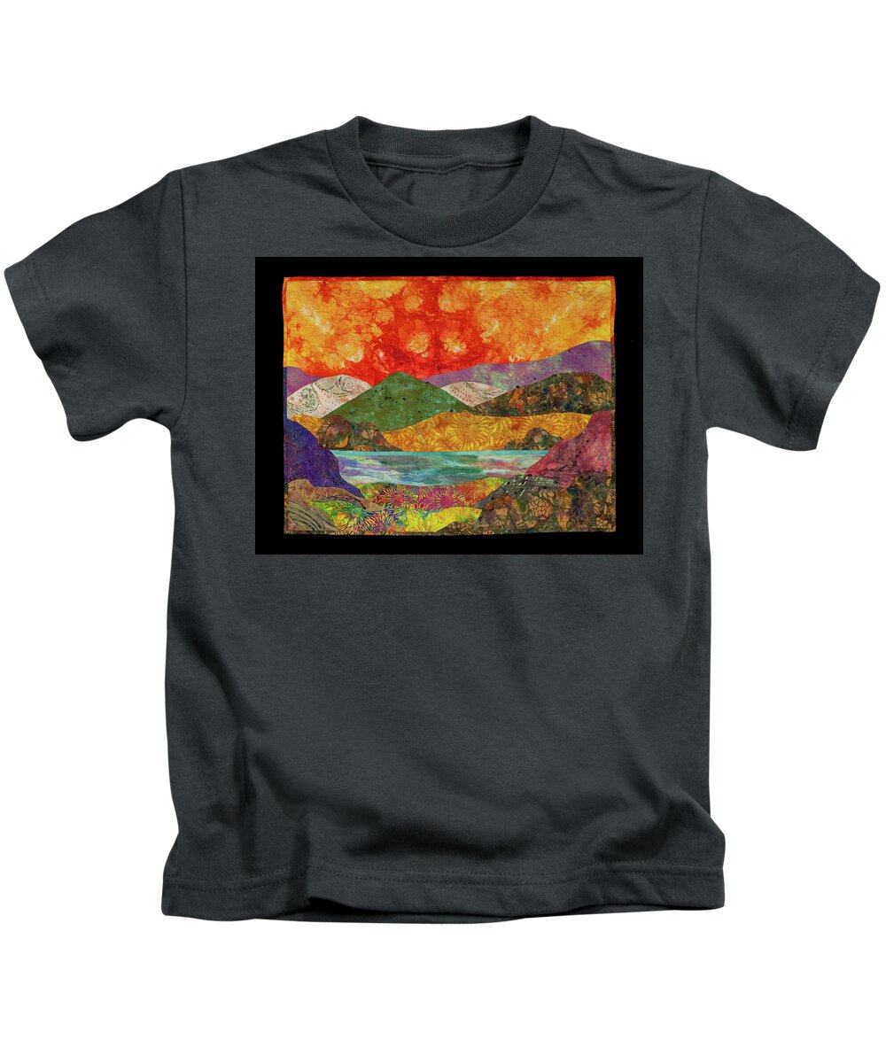 Fiber Art Kids T-Shirt featuring the mixed media Brilliant Sky by Vivian Aumond