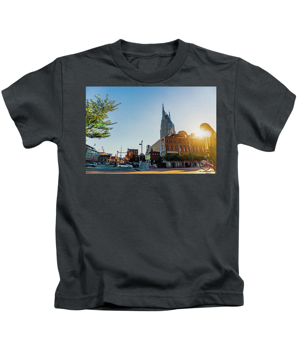 Nashville Kids T-Shirt featuring the photograph Broadway During Day Light Nashville Tennessee by Dave Morgan
