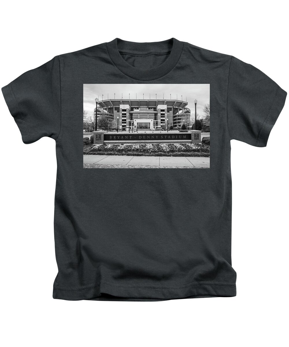 Alabama Kids T-Shirt featuring the photograph Bryant-Denny Stadium Black and White by John McGraw