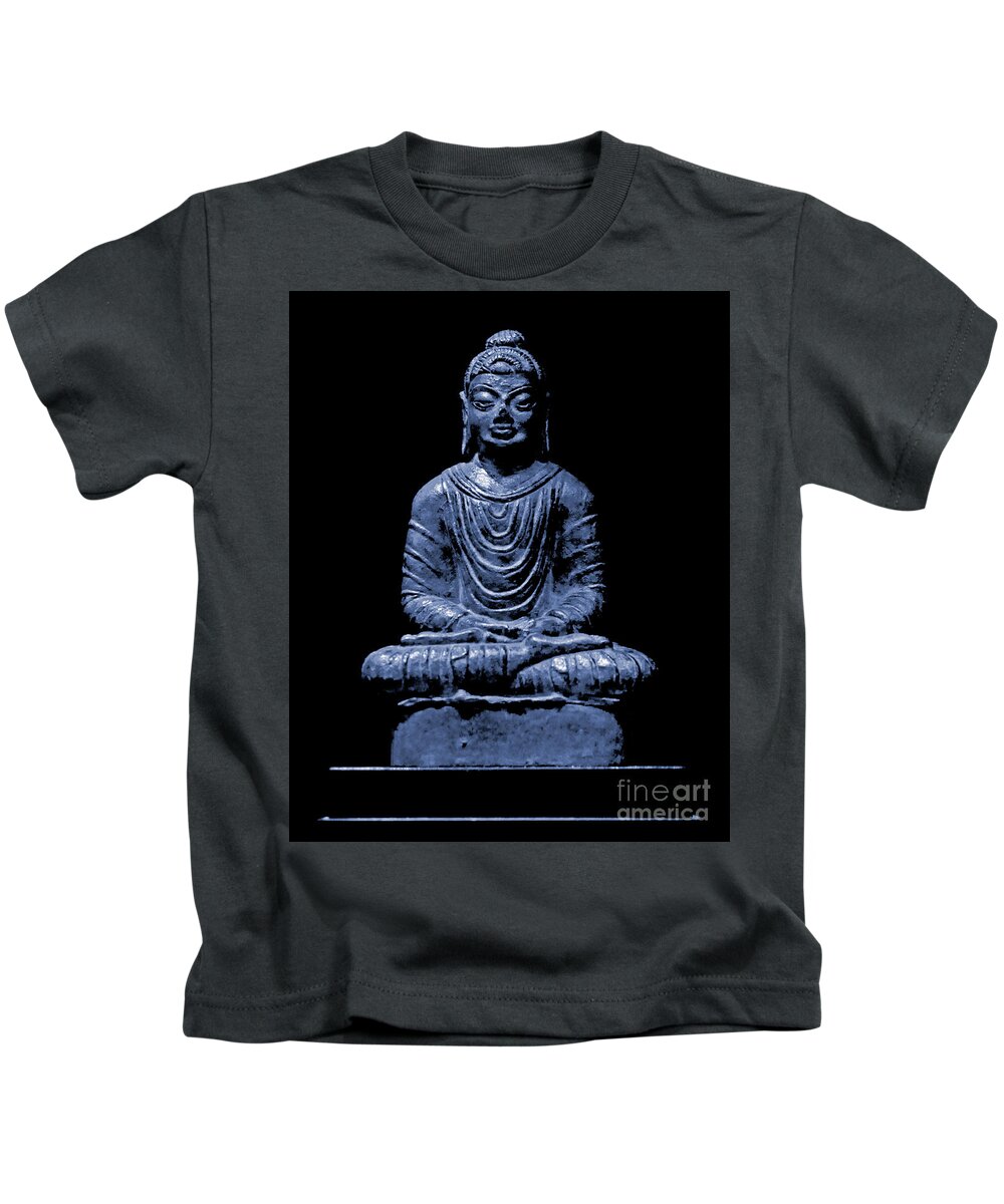 Buddha Kids T-Shirt featuring the photograph Buddha Blue by Marisol VB