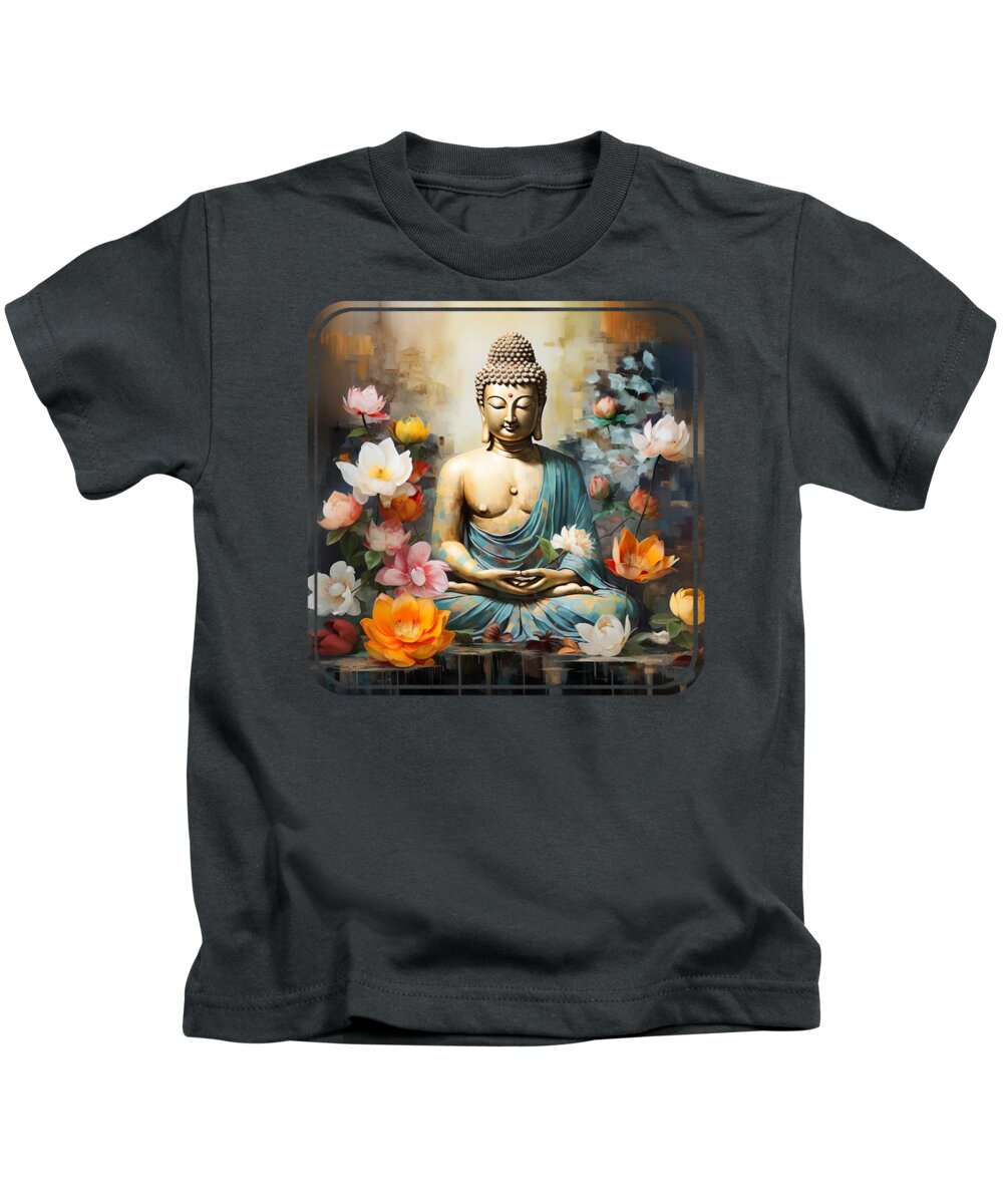 Buddha Kids T-Shirt featuring the painting Buddha Face Lotus 2 by Mark Ashkenazi