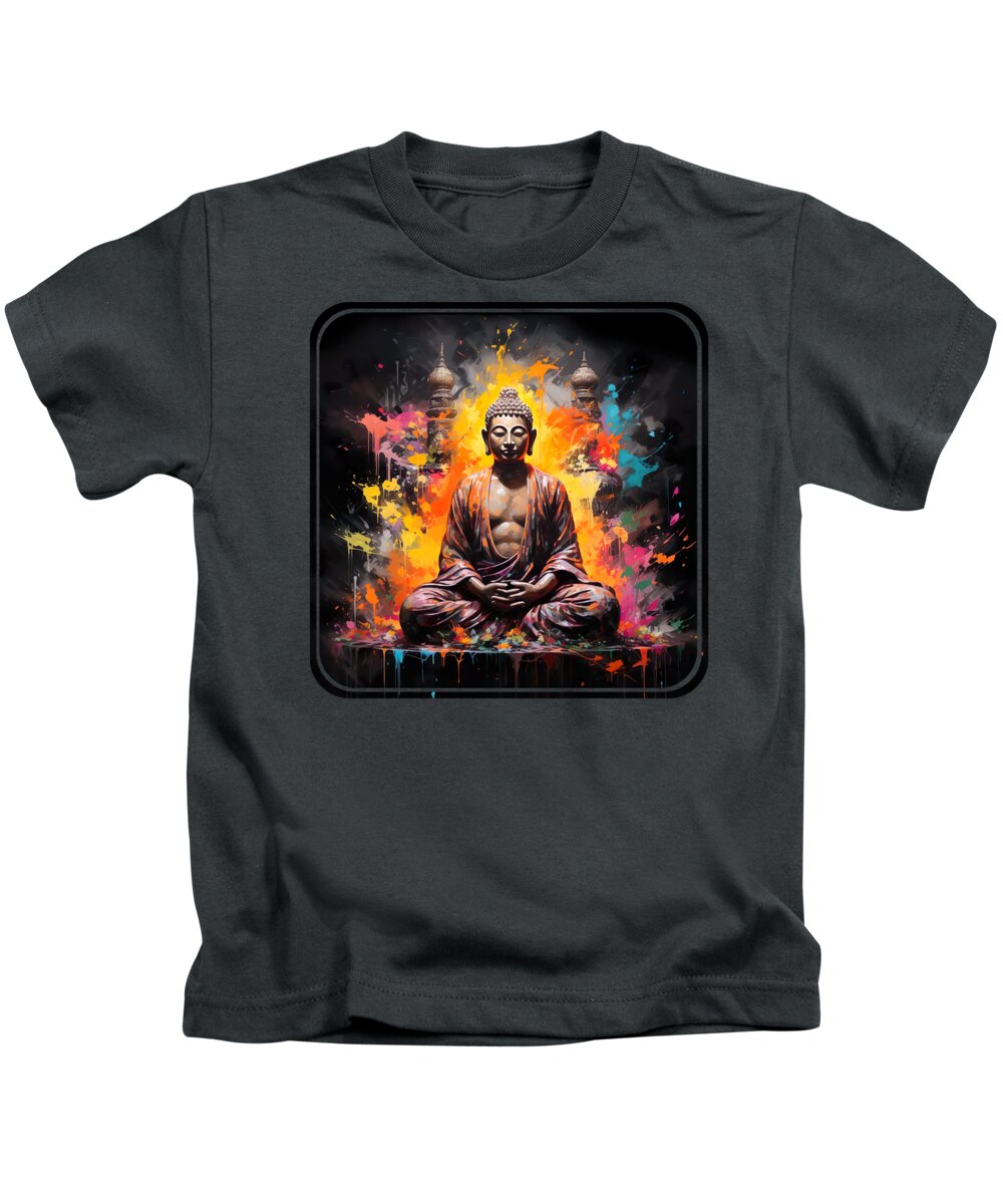 Buddha Kids T-Shirt featuring the painting Buddha Neon Oil Painting by Mark Ashkenazi