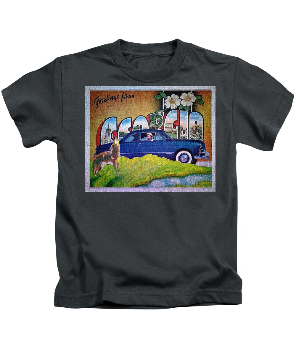 Dixie Road Trips Kids T-Shirt featuring the digital art Dixie Road Trips / Georgia by David Squibb