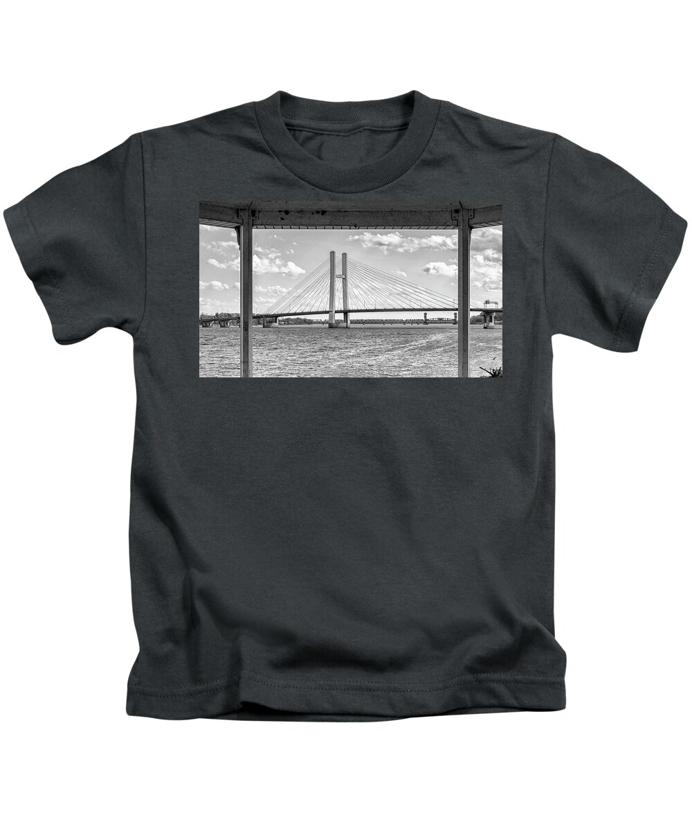 Bridge Kids T-Shirt featuring the photograph Burlington Bridge View From A Gazebo by Tony Locke