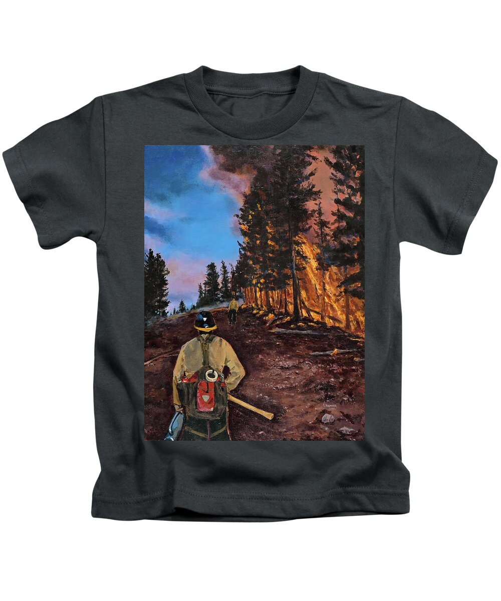 Wildland Fire Kids T-Shirt featuring the digital art Burn Out by Les Herman