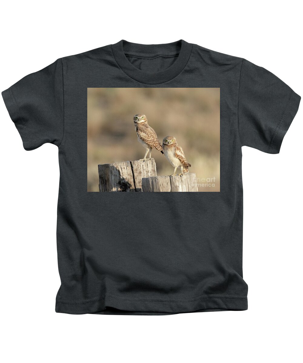 Bird Kids T-Shirt featuring the photograph Burrowing Owls in Northern Utah by Dennis Hammer