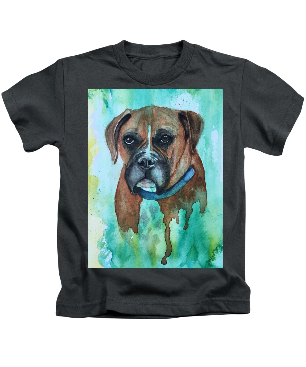 Boxer Kids T-Shirt featuring the painting Buster by Christine Marie Rose
