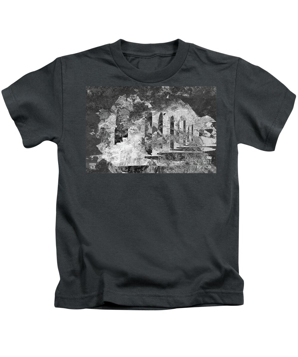 Black And White Kids T-Shirt featuring the digital art BW Monestary by Deb Nakano
