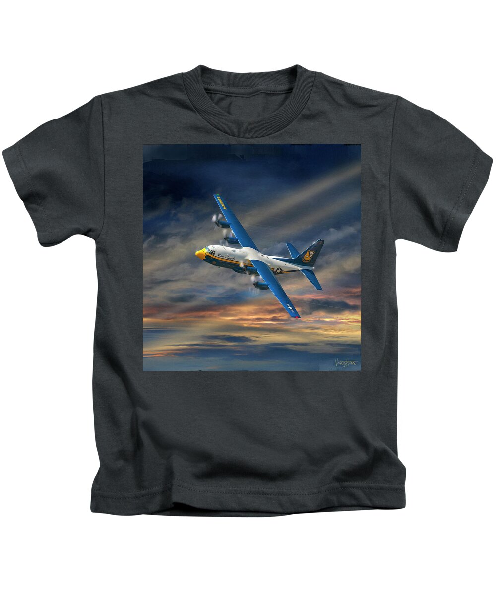 Military Kids T-Shirt featuring the digital art C-130 Fat Albert by James Vaughan