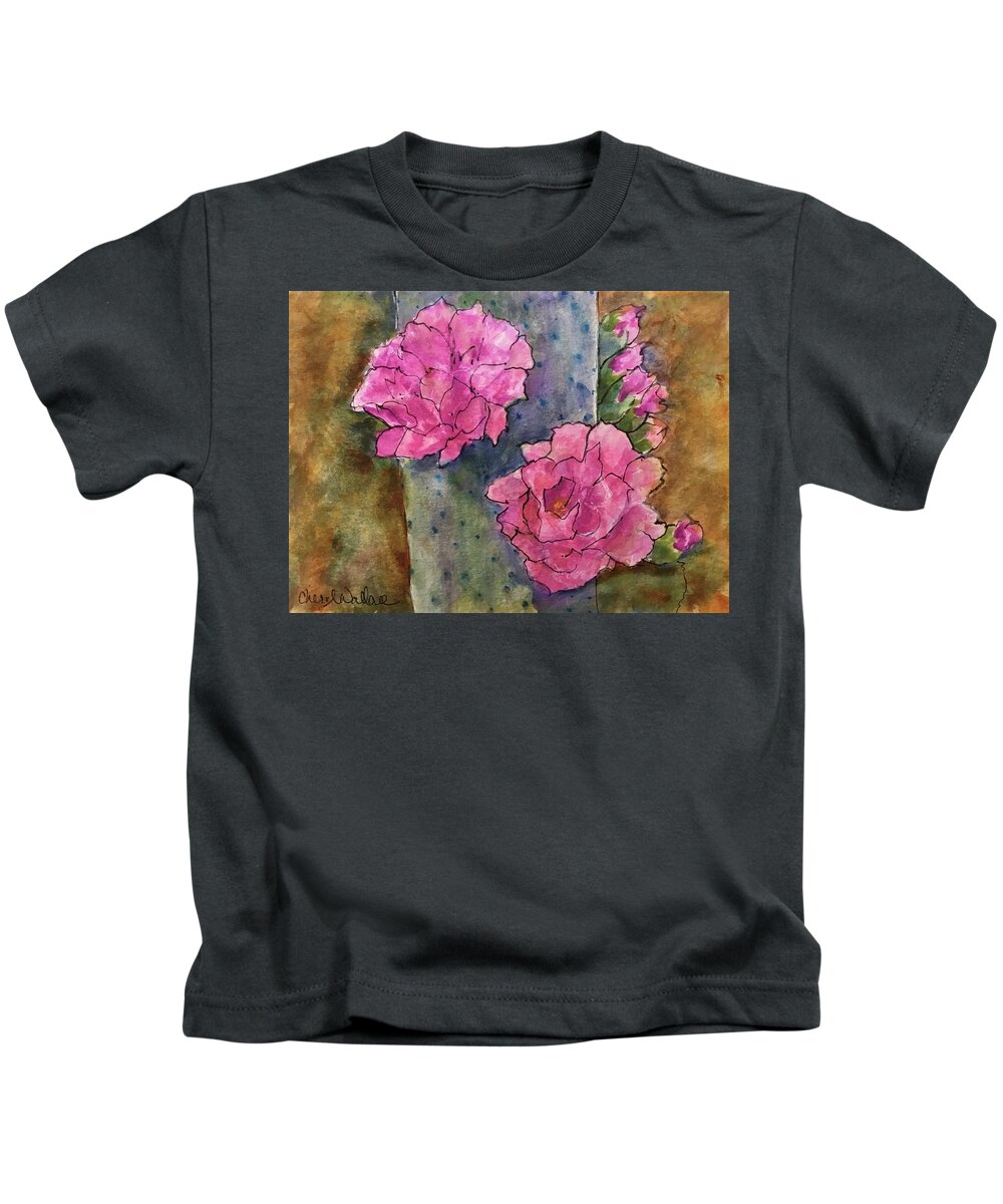 Flowers Kids T-Shirt featuring the painting Cactus Spring by Cheryl Wallace